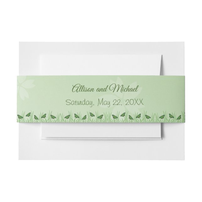 Green butterfly on light green - wedding invitation belly band (Front Example)