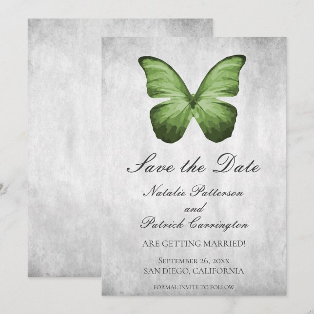 Green Butterfly Save the Date Invite (Front/Back)
