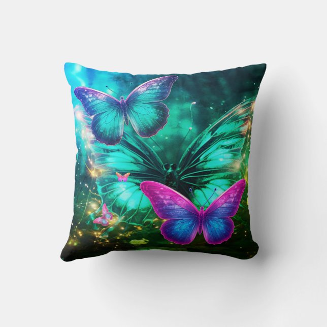 Green Butterfly Sofa Bed Chair Throw Pillow WOW (Back)