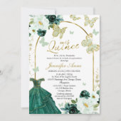 Green Butterfly Spanish Quinceanera Invitations (Front)