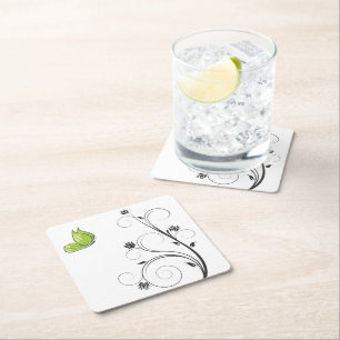 Green  Butterfly  Square Paper Coaster