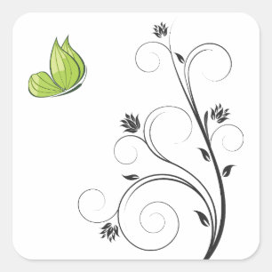 Green  Butterfly  Square Sticker