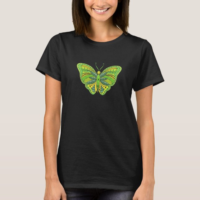 Green Butterfly Tribal Mandala Meditation Yoga T-Shirt (Front)