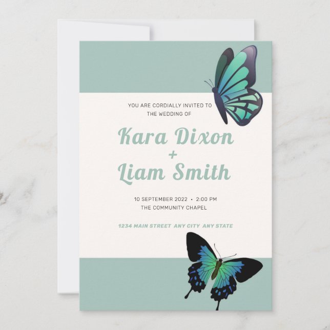 Green Butterfly Wedding Invitation (Front)