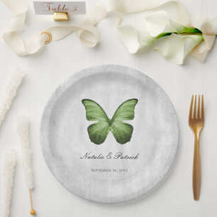 Green Butterfly Wedding Paper Plates