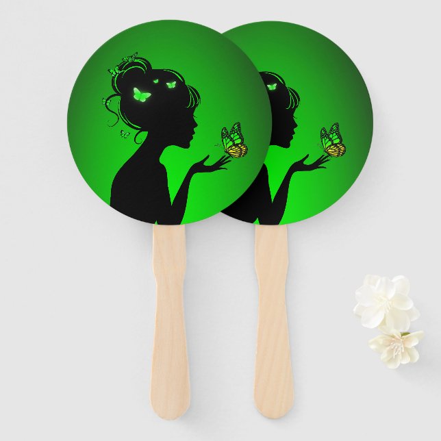 Green Butterfly Women Fan (Front and Back)