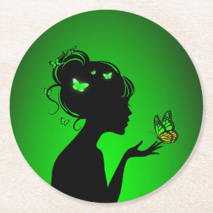 Green Butterfly Women's Paperback Backrest Round Paper Coaster