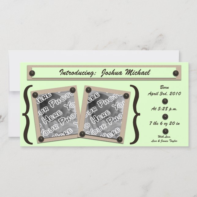 Green Buttons & Brackets Birth Announcement (Front)