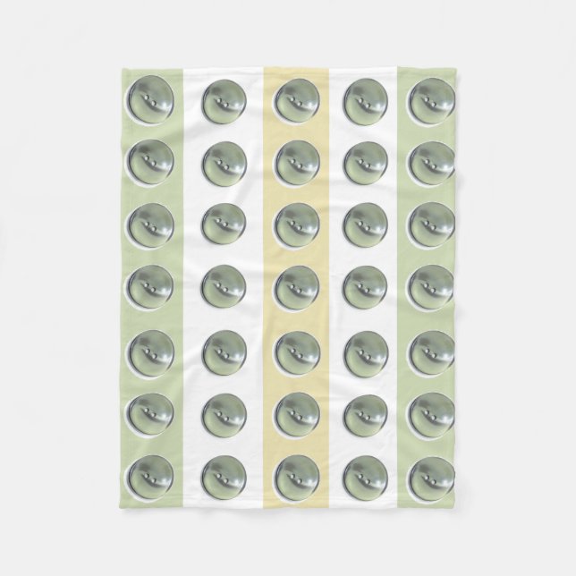 Green Buttons on Stripes Fleece Blanket (Front)