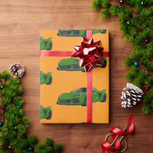 Green C8 Corvette Sports Car Hand Drawn  Wrapping Paper
