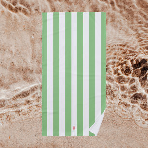 Green Cabana Stripe & Personalised Pink Monogram Beach Towel