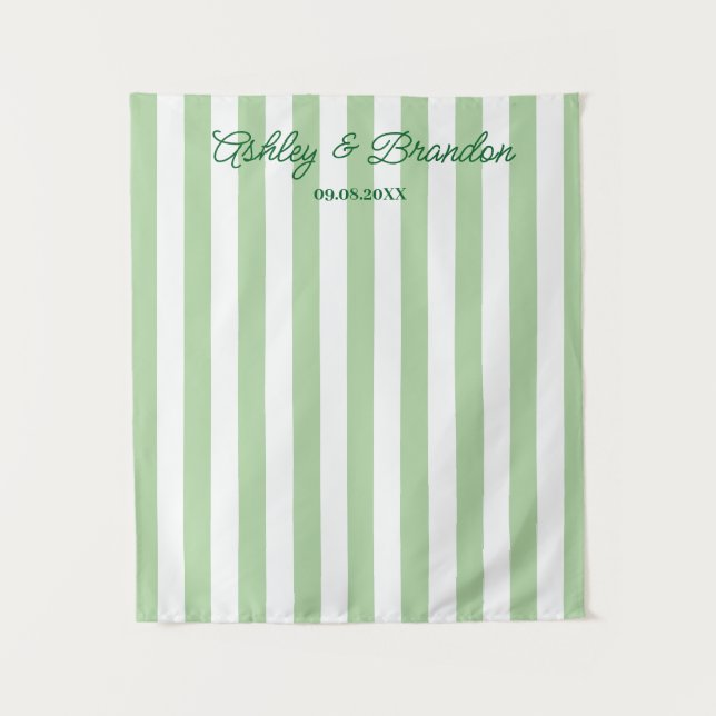 Green Cabana Stripe Personalised Wedding Tapestry (Front)