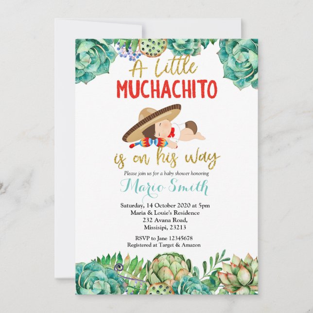 Green Cactus Fiesta Baby Muchacho Baby Shower Invitation (Front)
