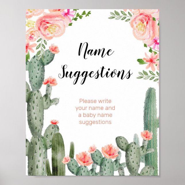 Green Cactus floral Name Suggestions Poster (Front)
