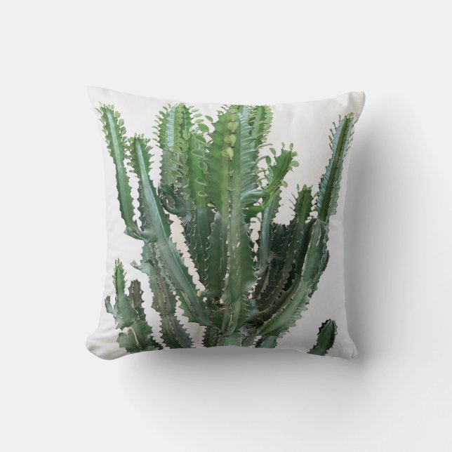 Green Cactus: Minimalist White Background Cushion (Front)