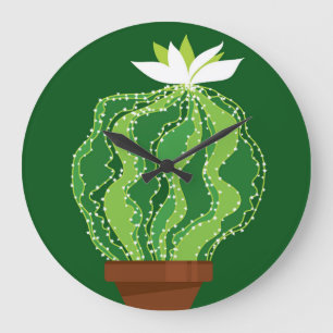 Green cactus: natural abstract motif. large clock