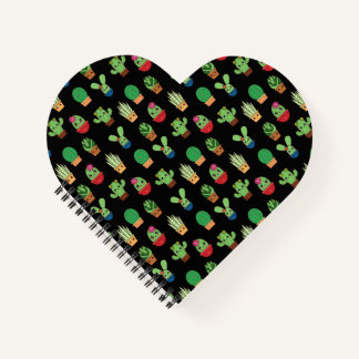 Green Cactus on Black Background - Spiral Bound  Notebook