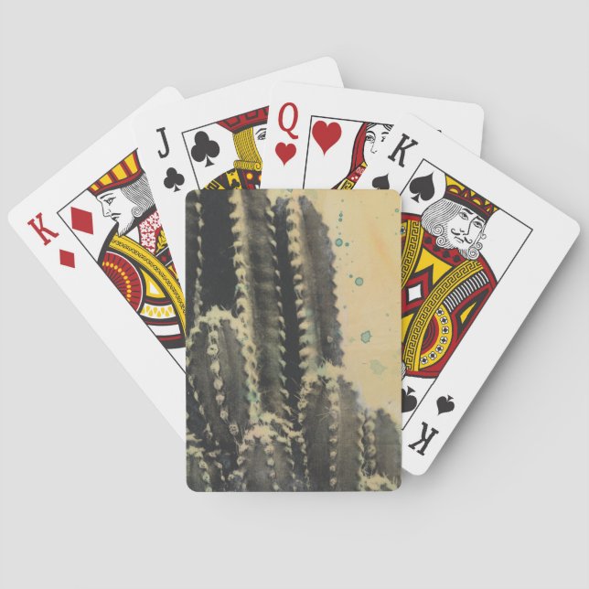 Green Cactus on Yellow Background Playing Cards (Back)