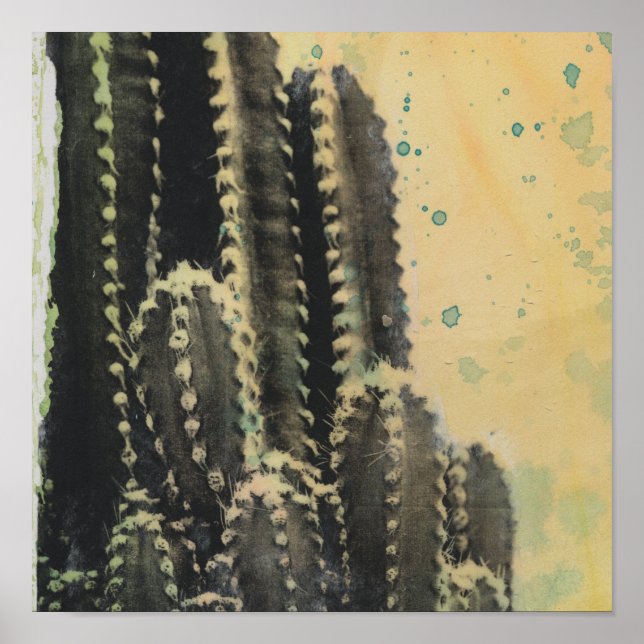 Green Cactus on Yellow Background Poster (Front)
