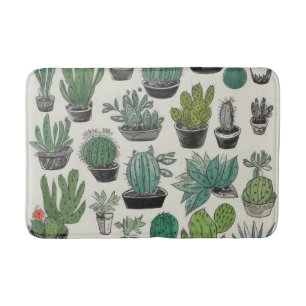 Green Cactus Pattern Bath Mat