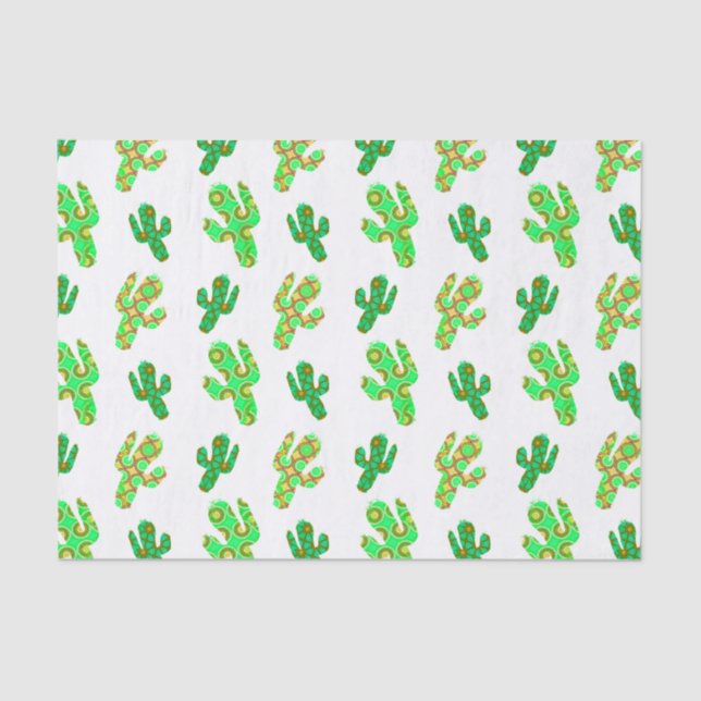 Green Cactus Pattern Desert Botanical Theme Tissue Paper (Front)
