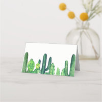 Green cactus place card. Cacti wedding seating