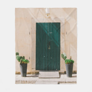 GREEN CACTUS PLANT NEAR GREEN DOOR FLEECE BLANKET