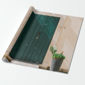 GREEN CACTUS PLANT NEAR GREEN DOOR WRAPPING PAPER