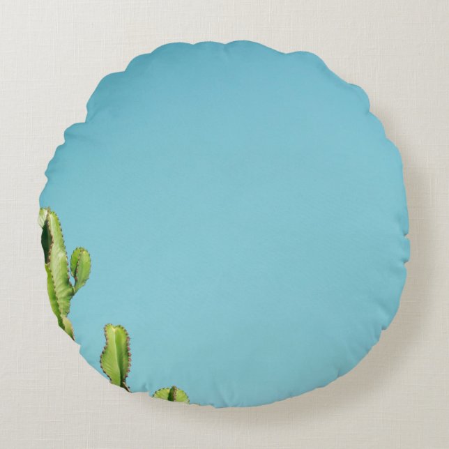 Green cactus plant round cushion (Front)