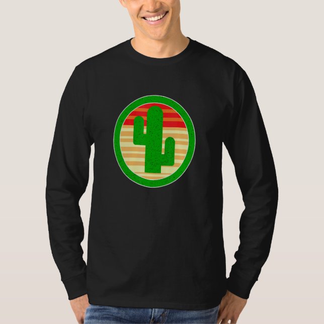 Green Cactus Plant Serape Western Sunset Aesthetic T-Shirt (Front)
