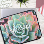 Green Cactus Succulent Photography Blossom Script Laptop Sleeve<br><div class="desc">Cacti thrive in the harshest of desert conditions. Embrace the strength in this beautiful pink-tipped, mint green, blossoming cactus photo whenever you use this unique, photography neoprene laptop sleeve. This sleeve comes in three sizes: 15", 13", and 10”. Makes a great gift for someone special! You can easily personalise this...</div>