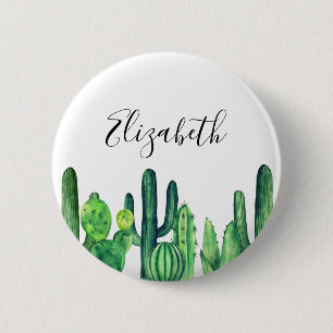Green cactus. Watercolor cacti. Modern botanical 6 Cm Round Badge