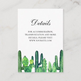 Green cactus wedding details. Summer cacti info Enclosure Card