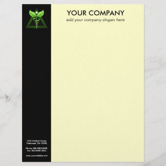 Green Caduceus Alternative Medicine Black Cream Customised Letterhead