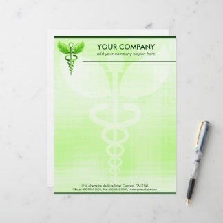 Green Caduceus Alternative Medicine Medical Symbol Customised Letterhead