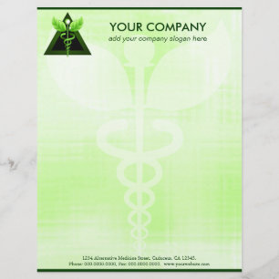 Green Caduceus Alternative Medicine Symbol Office Customised Letterhead