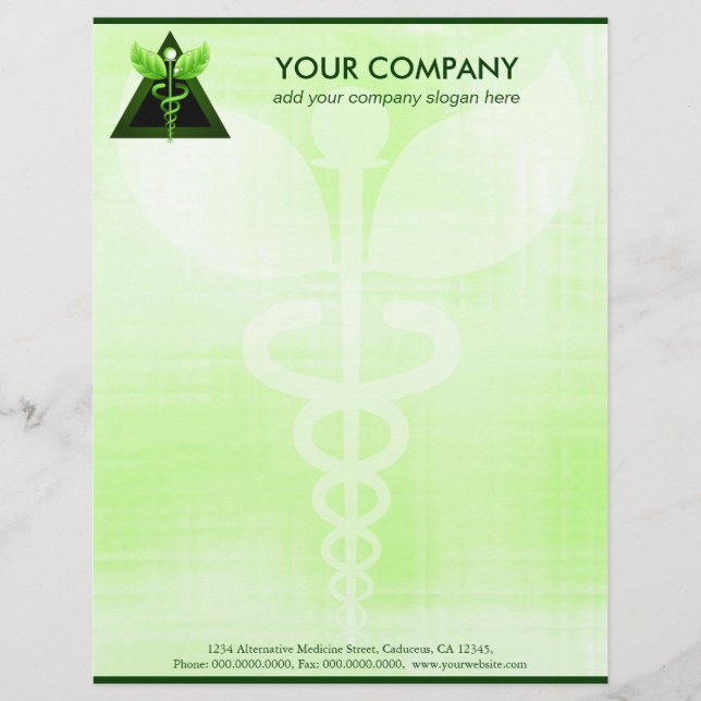 Green Caduceus Alternative Medicine Symbol Office Customised Letterhead (Front)
