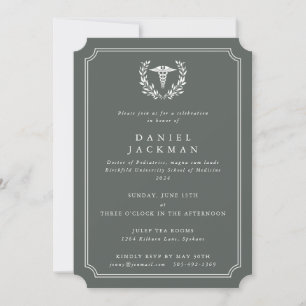 Green Caduceus+Laurel Medical School Graduation Invitation