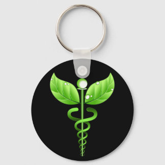 Green Caduceus Medical Alternative Medicine Black Key Ring