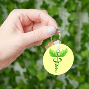 Green Caduceus Medical Alternative Medicine Yellow Key Ring
