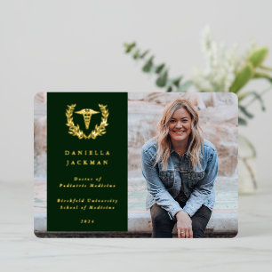 Green Caduceus Medical Graduation Announcement