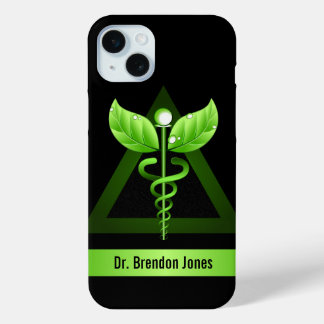 Green Caduceus Natural Therapy Holistic Health iPhone 15 Mini Case