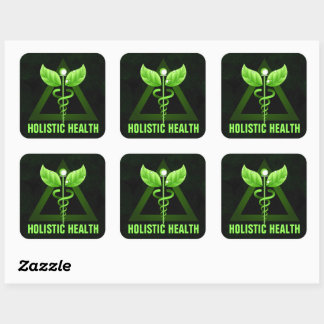 Green Caduceus Symbol Holistic Health Icon Square Sticker