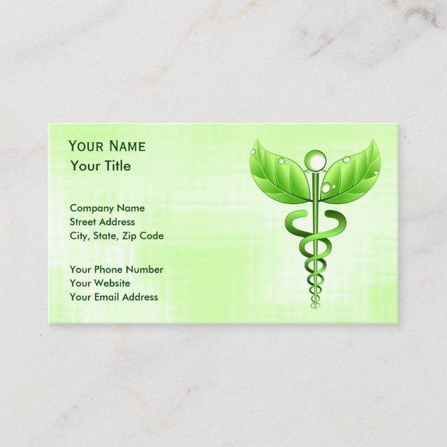 Green Caduceus Unique Alternative Medicine Business Card (Front)