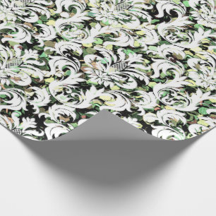 Green Cali  Mint White Metallic Damask Sequin Wrapping Paper