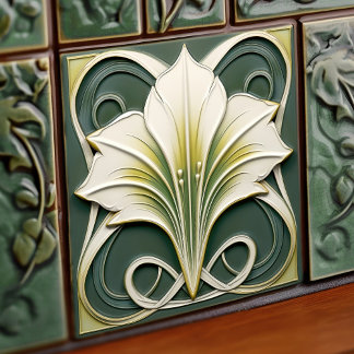 Green Calla Lily Backsplash Repro Art Nouveau Tile