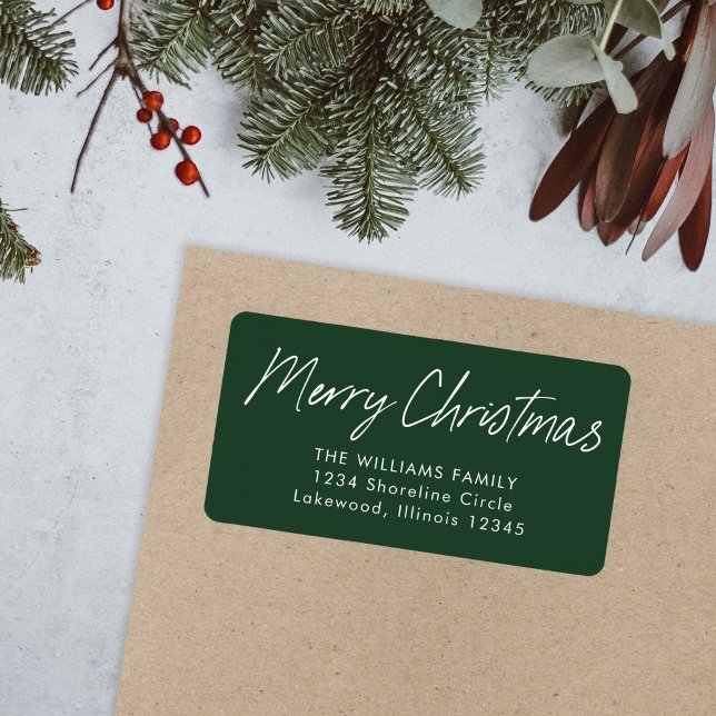Green Calligraphy Merry Christmas Return Address Label (Creator Uploaded)