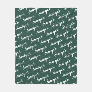 Green Calligraphy Personalised Repeat Name Fleece Blanket