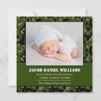Green Camo Baby Photo Birth Announcement