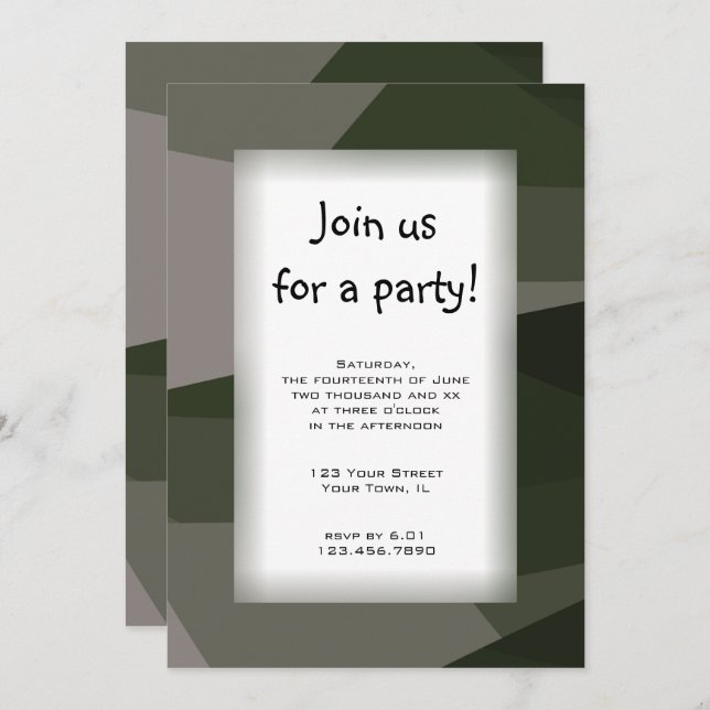 Green Camo Block All Purpose Party Invitation (Front/Back)